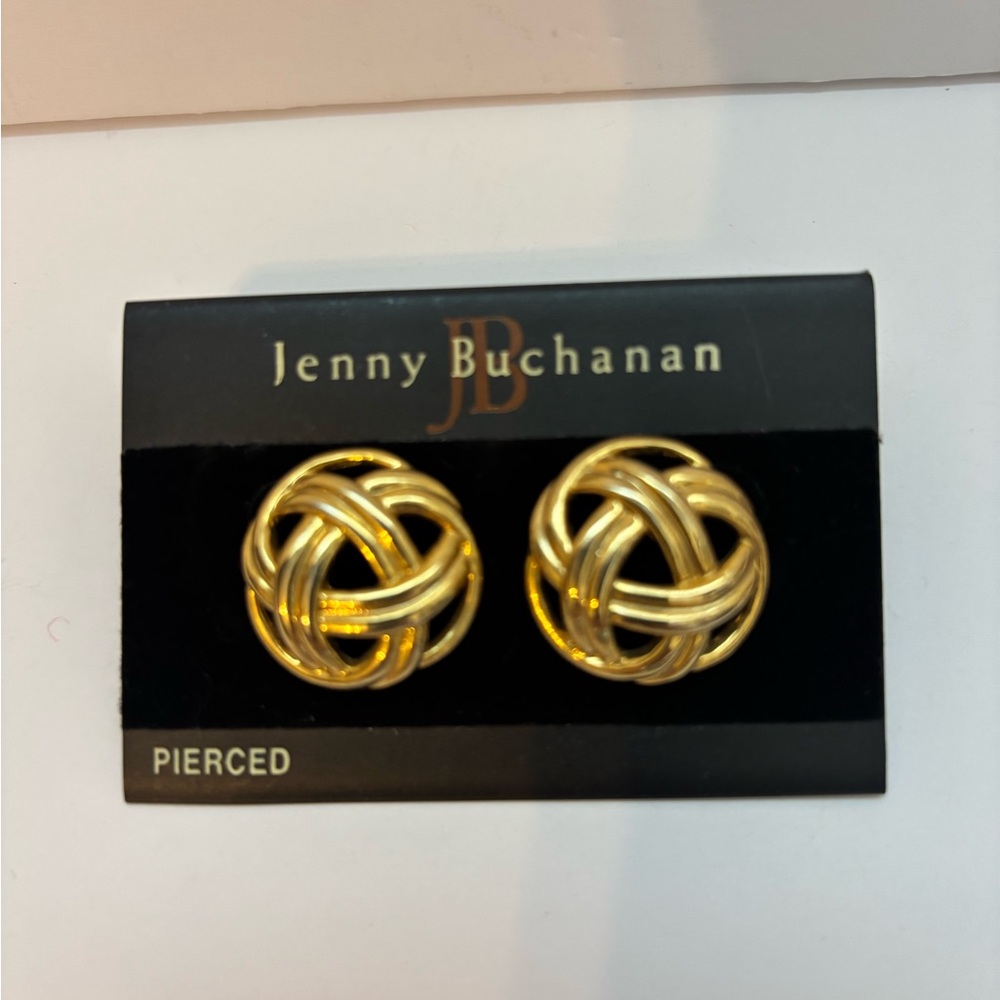 Vintage JB Jenny Buchanan Gold Tone Love Knot Pierced Earrings 2” x 2” Jewelry